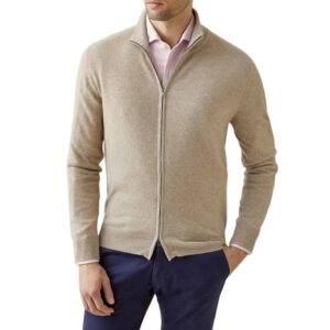 Custom Men Cashmere Full Zip Cardigan Sweater with Two-Way Zipper