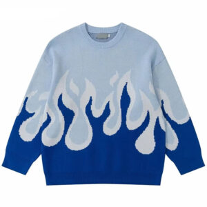 Custom Cotton Jacquard Flame Pattern Sweater Oversized Knit Streetwear