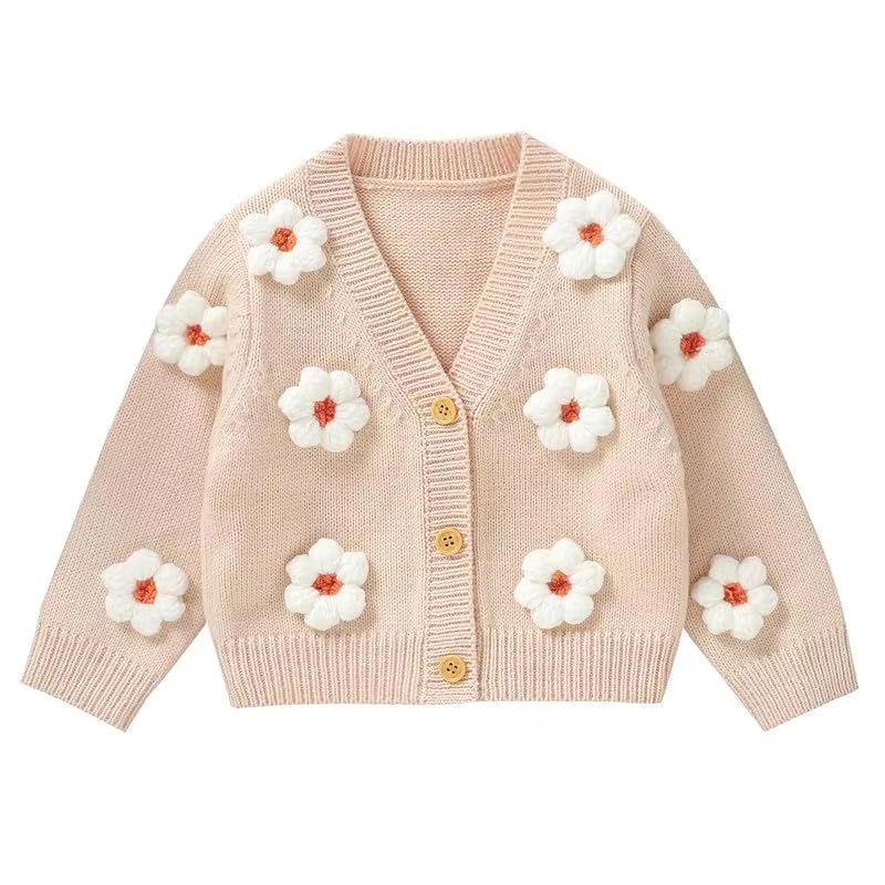 Handmade Floral Knit Baby Cardigan for custom baby knitwear OEM ODM supplier