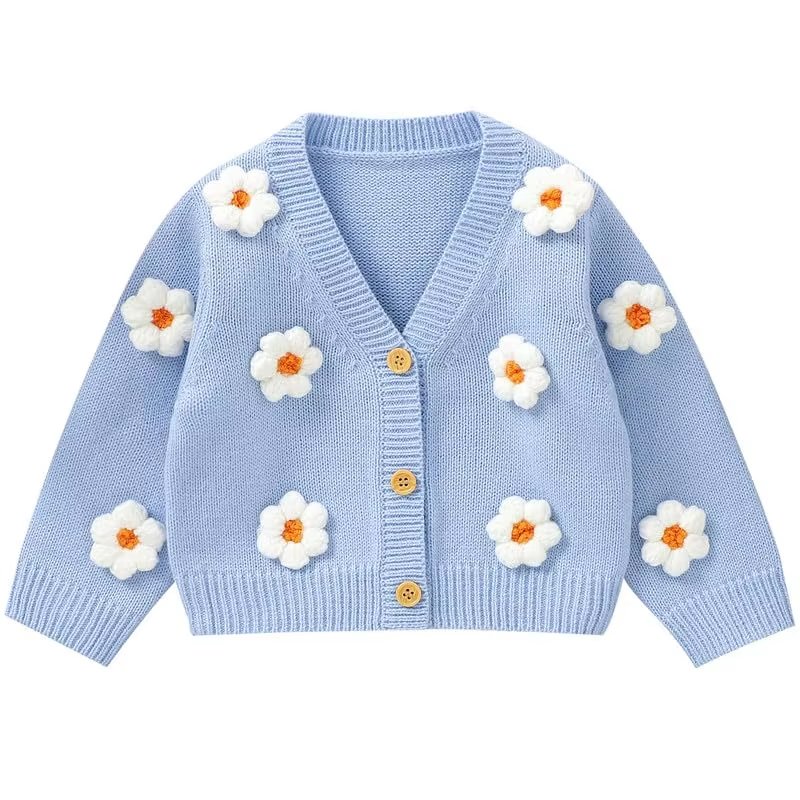 Handmade Floral Knit Baby Cardigan for custom baby knitwear OEM ODM supplier