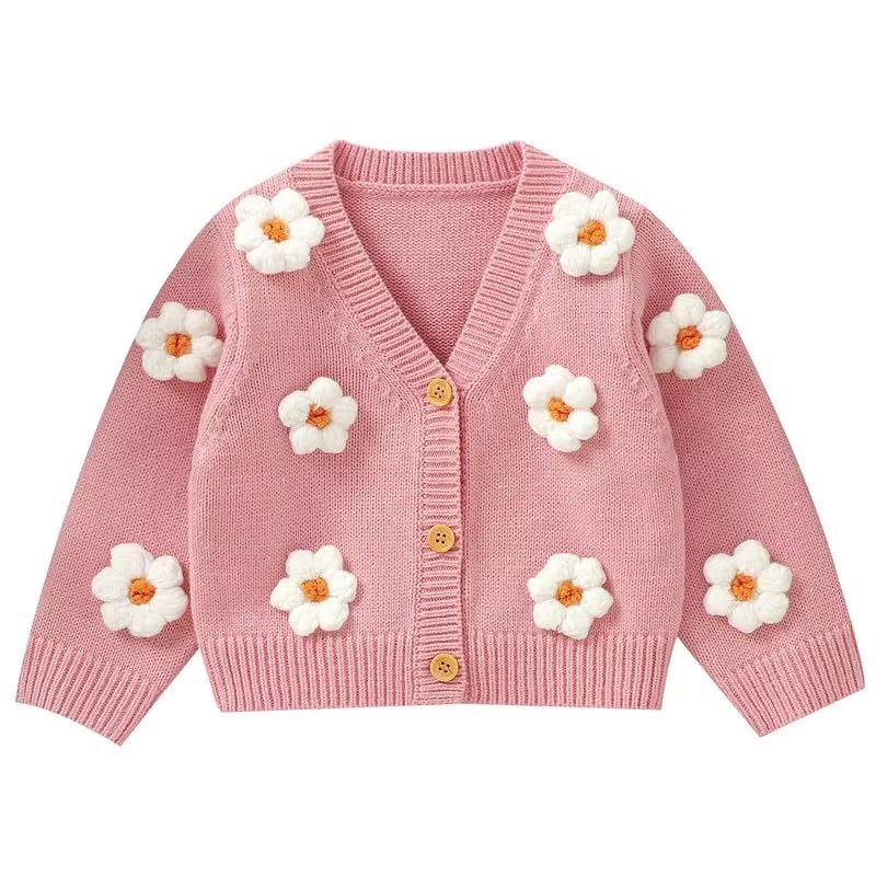 Handmade Floral Knit Baby Cardigan for custom baby knitwear OEM ODM supplier