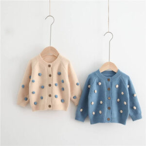 Pompom Cashmere Baby Cardigan Sweater for custom baby knitwear OEM ODM supplier