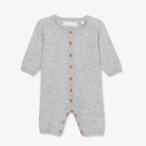 cashmere baby romper jumpsuit winter front view flat lay product photo