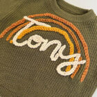 chunky knit baby sweater embroidered letter texture and fabric detail photo