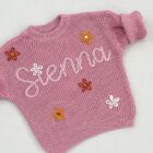 chunky knit baby sweater embroidered letter additional angle product photo