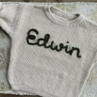 chunky knit baby sweater embroidered letter detail product photo 9