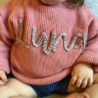 chunky knit baby sweater embroidered letter detail product photo 10