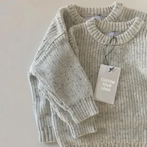 soft knitted baby sweater jumper winter front view flat lay product photo