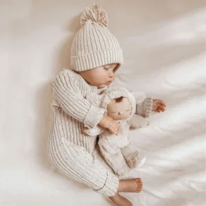 speckle cotton ribbed knit baby jumpsuit romper front view flat lay product photo