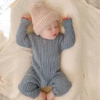 speckle cotton ribbed knit baby jumpsuit romper lifestyle or baby wearing photo