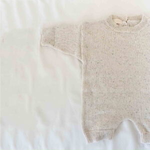 speckle knit baby romper sweater long sleeve front view flat lay product photo