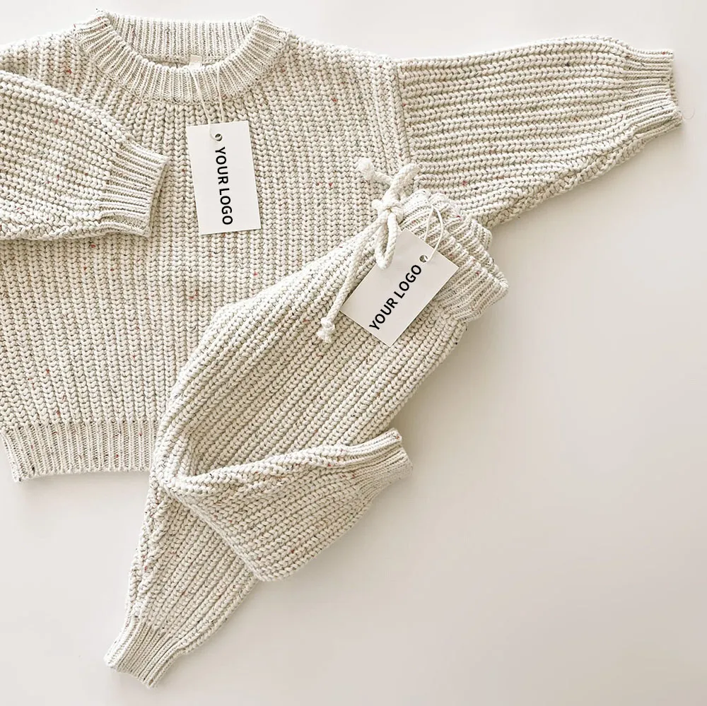 sprinkle cotton baby sweater set pants back view flat lay product photo