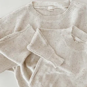 mommy and me sprinkle knit family sweater set front view flat lay product photo