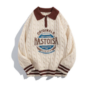 Custom Men Cable Knit Polo Sweater Quarter Zip Embroidered Varsity Knitwear