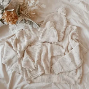 winter baby family matching knit sweater set front view flat lay product photo