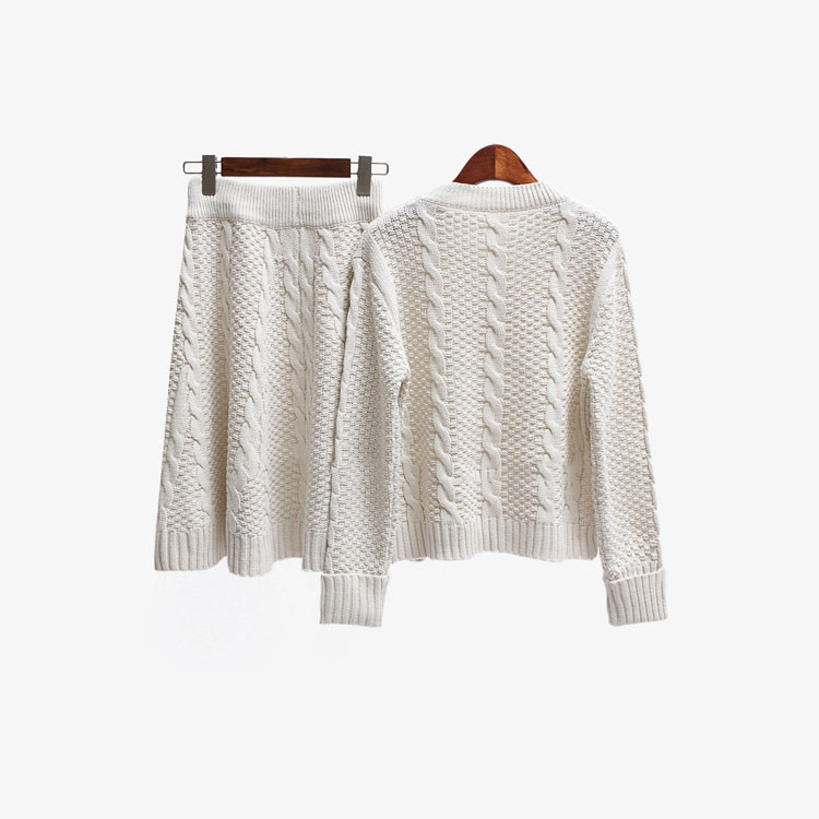 Winter Cable Knitted 2 Piece Women Set Long Sleeve Crop Top Knit Skirt custom women knitwear OEM ODM manufacturer