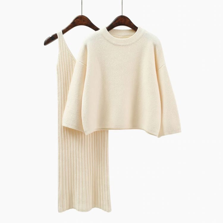 Sweater Dress Set Women Two Piece Solid Oversized Knit Ribbed custom women knitwear OEM ODM manufacturer