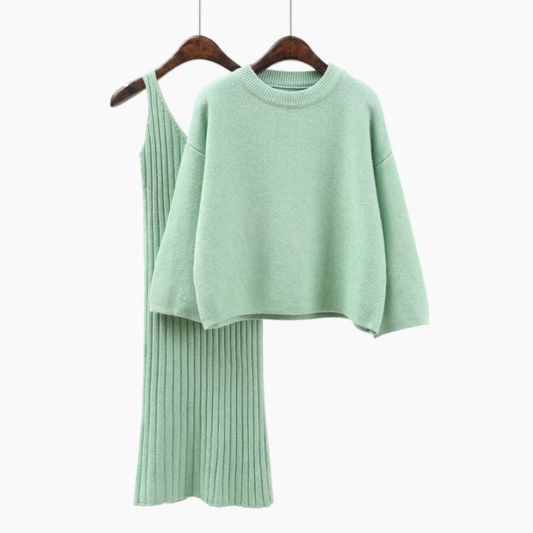Sweater Dress Set Women Two Piece Solid Oversized Knit Ribbed custom women knitwear OEM ODM manufacturer