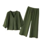 Simple V Neck Bat Sleeve Knit Two Piece Women Sweater Set custom women knitwear OEM ODM manufacturer
