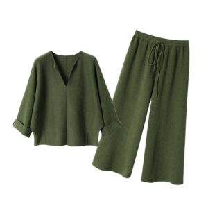 Simple V Neck Bat Sleeve Knit Two Piece Women Sweater Set custom women knitwear OEM ODM manufacturer