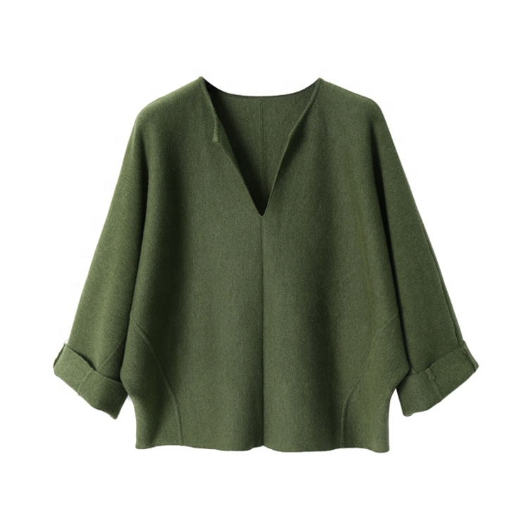 Simple V Neck Bat Sleeve Knit Two Piece Women Sweater Set custom women knitwear OEM ODM manufacturer