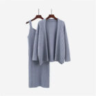 Women Knitted Square Collar Slip Dress 2 Piece Cardigan Set custom women knitwear OEM ODM manufacturer