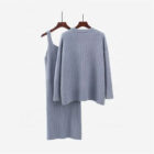 Women Knitted Square Collar Slip Dress 2 Piece Cardigan Set custom women knitwear OEM ODM manufacturer