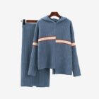Slit Skirt Loose Irregular Hoodie Knit Top Ribbed Women Two Piece custom women knitwear OEM ODM manufacturer