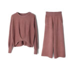 Women Casual Two Piece Sweater Set Crop Top Wide Leg Pant Knit custom women knitwear OEM ODM manufacturer