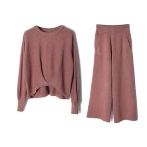 Women Casual Two Piece Sweater Set Crop Top Wide Leg Pant Knit custom women knitwear OEM ODM manufacturer