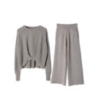 Women Casual Two Piece Sweater Set Crop Top Wide Leg Pant Knit custom women knitwear OEM ODM manufacturer