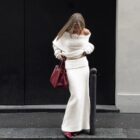 Off Shoulder Pullover Autumn Suit Women Ribbed Knit Two Piece Set custom women knitwear OEM ODM manufacturer