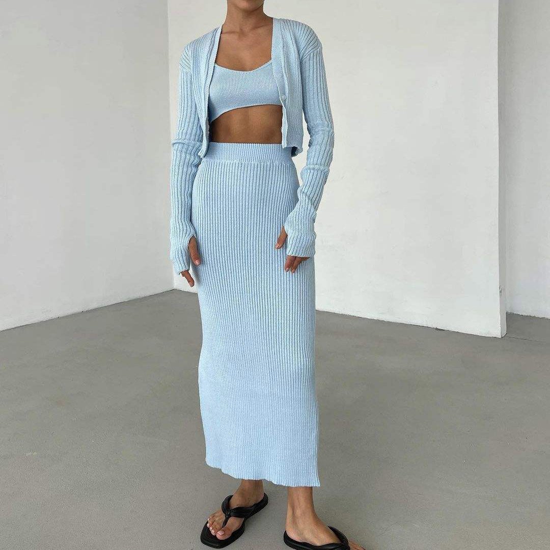 Knit Sweater Set Ribbed Turtleneck Women Two Piece Skirt Winter custom women knitwear OEM ODM manufacturer