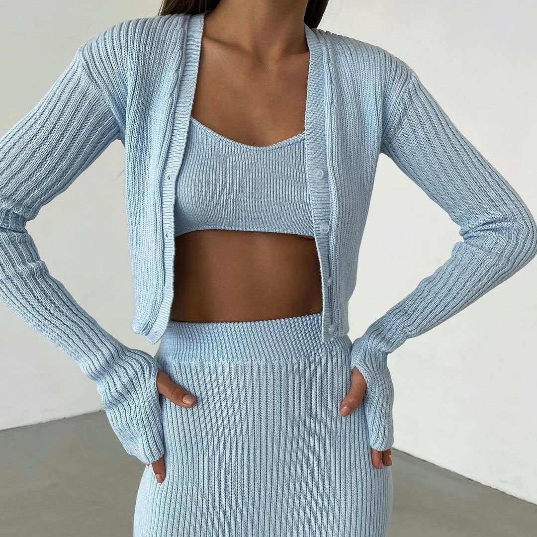 Knit Sweater Set Ribbed Turtleneck Women Two Piece Skirt Winter custom women knitwear OEM ODM manufacturer
