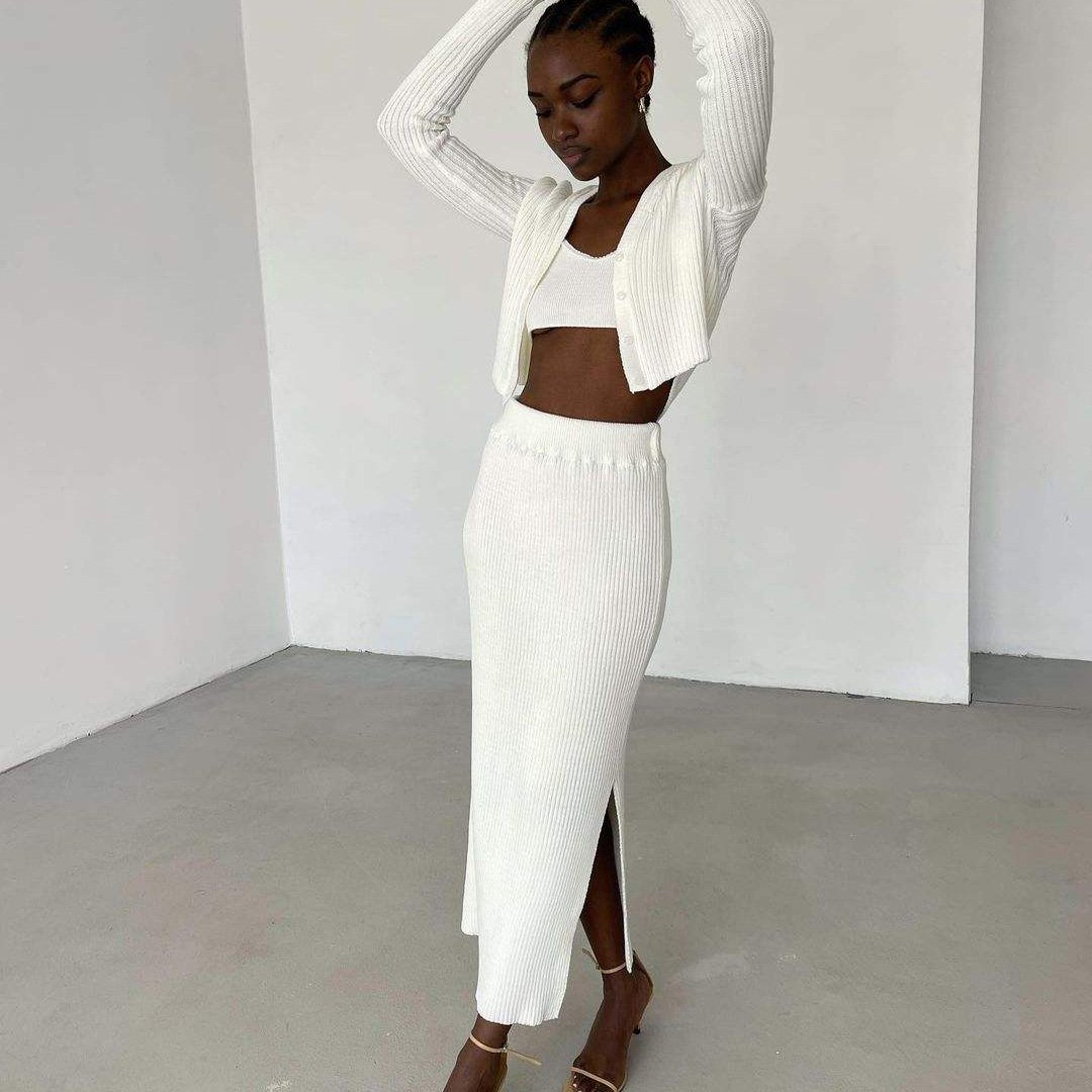 Knit Sweater Set Ribbed Turtleneck Women Two Piece Skirt Winter custom women knitwear OEM ODM manufacturer