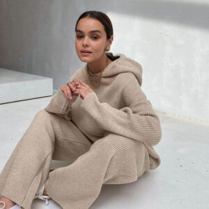 Fall Winter Women Knit Sweater Two Piece Pants Set Casual Knitwear custom women knitwear OEM ODM manufacturer