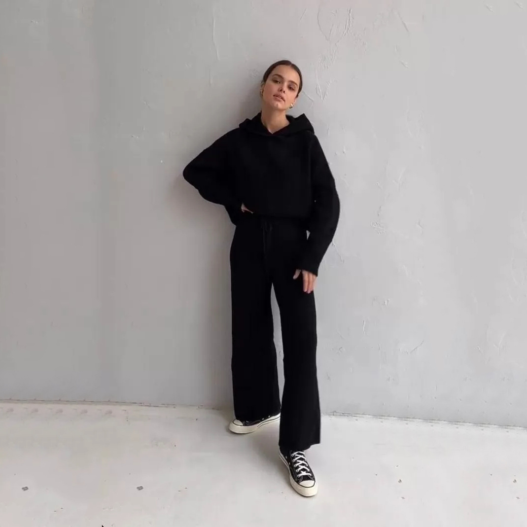 Fall Winter Women Knit Sweater Two Piece Pants Set Casual Knitwear custom women knitwear OEM ODM manufacturer