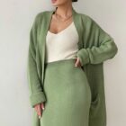 Women Vintage V Neck Cardigan Midi Skirt Vest 3 Piece Knit Set custom women knitwear OEM ODM manufacturer