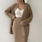 Women Vintage V Neck Cardigan Midi Skirt Vest 3 Piece Knit Set custom women knitwear OEM ODM manufacturer
