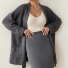Women Vintage V Neck Cardigan Midi Skirt Vest 3 Piece Knit Set custom women knitwear OEM ODM manufacturer