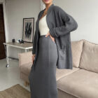 Women Vintage V Neck Cardigan Midi Skirt Vest 3 Piece Knit Set custom women knitwear OEM ODM manufacturer