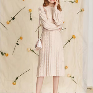 High Quality Winter Women Sweater Set Cable Knit Two Piece Skirt custom women knitwear OEM ODM manufacturer