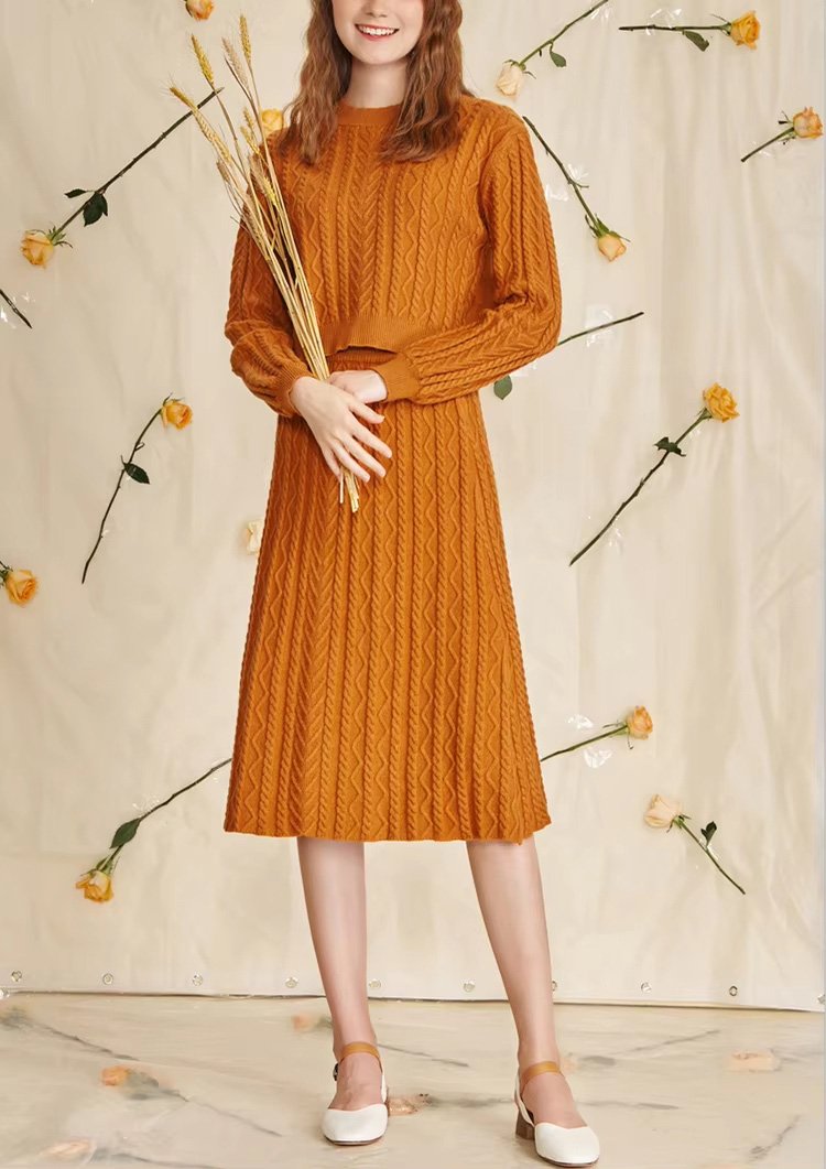 High Quality Winter Women Sweater Set Cable Knit Two Piece Skirt custom women knitwear OEM ODM manufacturer