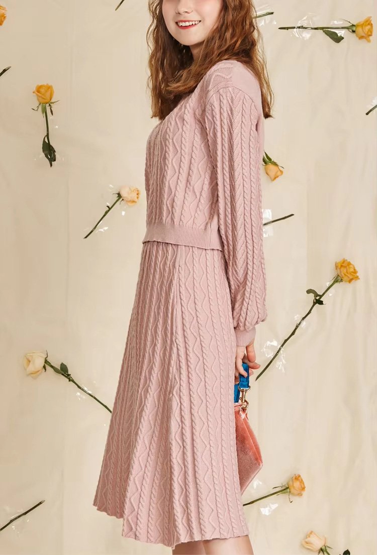 High Quality Winter Women Sweater Set Cable Knit Two Piece Skirt custom women knitwear OEM ODM manufacturer