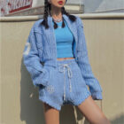 Fashion Streetwear Casual Women Long Sleeve Sweater Cardigan Shorts custom women knitwear OEM ODM manufacturer