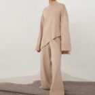 Asymmetric Turtleneck Knit Sweater Set Women Wide Leg custom women knitwear OEM ODM manufacturer