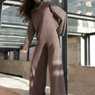 Asymmetric Turtleneck Knit Sweater Set Women Wide Leg custom women knitwear OEM ODM manufacturer