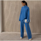 Asymmetric Turtleneck Knit Sweater Set Women Wide Leg custom women knitwear OEM ODM manufacturer