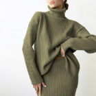 Turtleneck Knit Sweater Set Women Midi Skirt custom women knitwear OEM ODM manufacturer