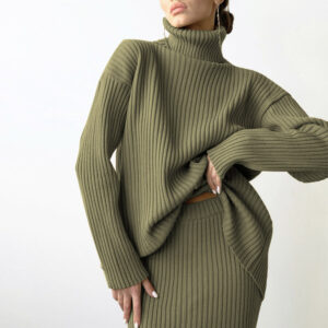 Turtleneck Knit Sweater Set Women Midi Skirt custom women knitwear OEM ODM manufacturer